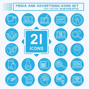 Simge Ayarlama Ortamı ve Reklamcılık. Optimizasyon sembolüyle ilgili. Mavi gözlü. düzenlenebilir