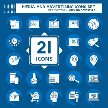 Simge Ayarlama Ortamı ve Reklamcılık. Optimizasyon sembolüyle ilgili. Uzun gölge tarzı. düzenlenebilir