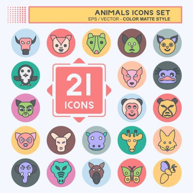 Simge Ayarlı Hayvanlar. Hayvanlar sembolüyle ilgili. renk arkadaşı stili. Basit tasarım düzenlenebilir