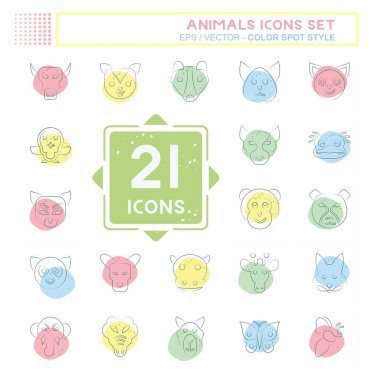 Simge Ayarlı Hayvanlar. Hayvanlar sembolüyle ilgili. Renkli Leke Biçimi. Basit tasarım düzenlenebilir