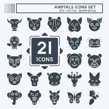 Simge Ayarlı Hayvanlar. Hayvanlar sembolüyle ilgili. Kabartma tarzı. Basit tasarım düzenlenebilir