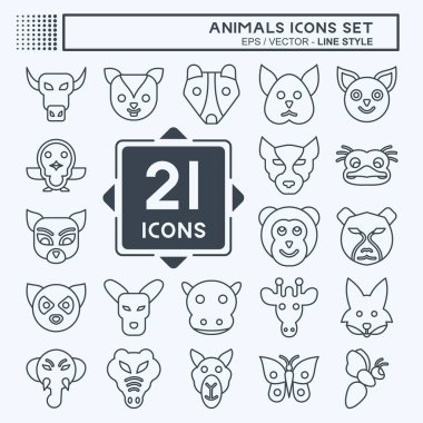 Simge Ayarlı Hayvanlar. Hayvanlar sembolüyle ilgili. Sıra tarzı. Basit tasarım düzenlenebilir