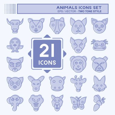Simge Ayarlı Hayvanlar. Hayvanlar sembolüyle ilgili. İki ton stili. Basit tasarım düzenlenebilir