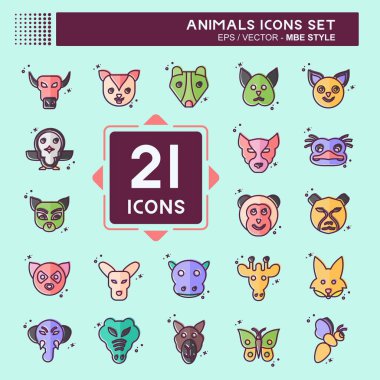 Simge Ayarlı Hayvanlar. Hayvanlar sembolüyle ilgili. MBE tarzı. Basit tasarım düzenlenebilir