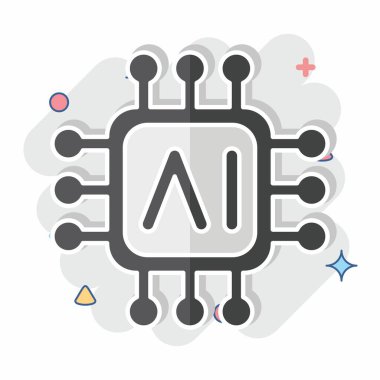 Simge yapay zeka çipleri. Yapay Zeka sembolüyle ilgili. çizgi roman biçimi