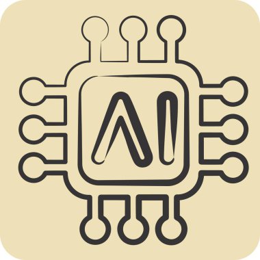 Simge yapay zeka çipleri. Yapay Zeka sembolüyle ilgili. el çizimi biçim