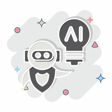 İkona Al fikri. Yapay Zeka sembolüyle ilgili. çizgi roman biçimi