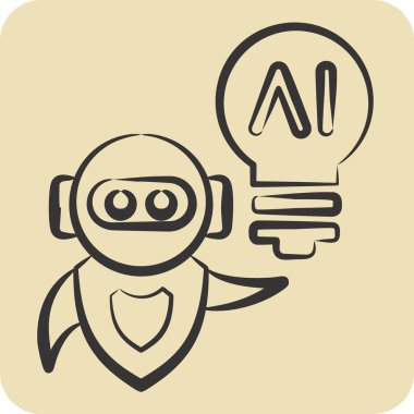 İkona Al fikri. Yapay Zeka sembolüyle ilgili. el çizimi biçim