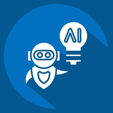 İkona Al fikri. Yapay Zeka sembolüyle ilgili. uzun gölge biçimi