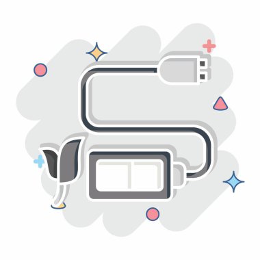 Simge Batarya Charger. Dünya 'yı Kurtarma sembolüyle ilgili. Çizgi roman. düzenlenebilir