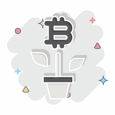 Simge Bitcoin Çiftliği. Kripto para birimi sembolüyle ilgili. çizgi roman biçimi