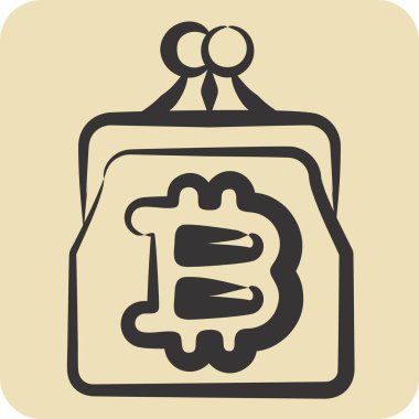 Simge Bitcoin Cüzdanı. Kripto para birimi sembolüyle ilgili. el çizimi biçim