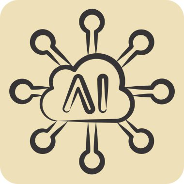 Simge Bağlantısı. Yapay Zeka sembolüyle ilgili. el çizimi biçim