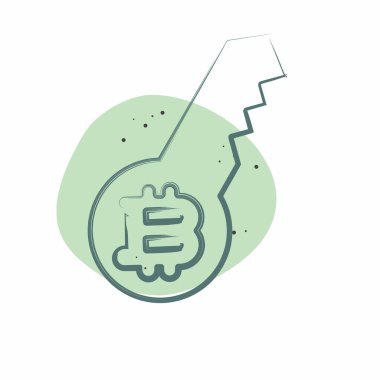 Simge Dijital Anahtarı. Kripto para birimi sembolüyle ilgili. Renkli Leke Biçimi