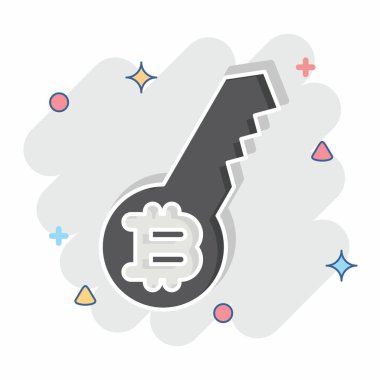 Simge Dijital Anahtarı. Kripto para birimi sembolüyle ilgili. çizgi roman biçimi