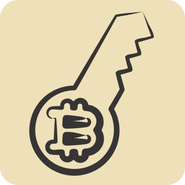 Simge Dijital Anahtarı. Kripto para birimi sembolüyle ilgili. el çizimi biçim