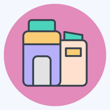 İkon Eko Fabrikası. Endüstri sembolüyle ilgili. renk arkadaşı stili. dizayn edilebilir