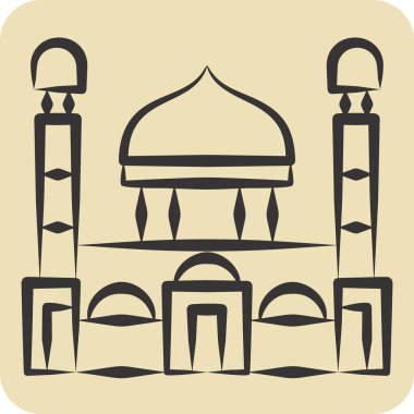 İkon Hazret Sultan Camii. Kazakistan sembolüyle ilgili. El çizimi tarzı. dizayn edilebilir