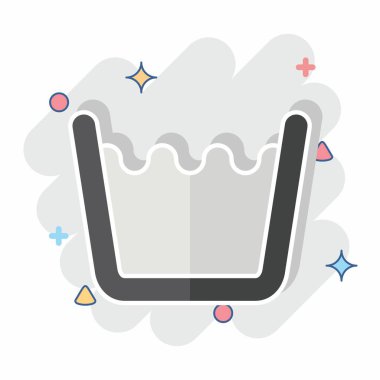 Simge Yüksek Derece Yıkama. Kumaş sembolüyle ilgili. Çizgi roman. dizayn edilebilir