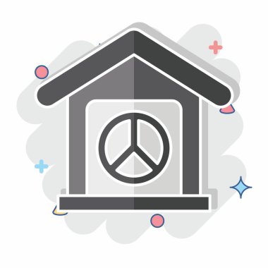 Icon Evi. Dünya Barışı sembolüyle ilgili. Çizgi roman. dizayn edilebilir