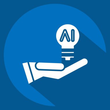 İkona fikri. Yapay Zeka sembolüyle ilgili. uzun gölge biçimi