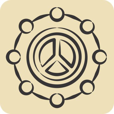 İkon Barışı. Dünya Barışı sembolüyle ilgili. El çizimi tarzı. dizayn edilebilir