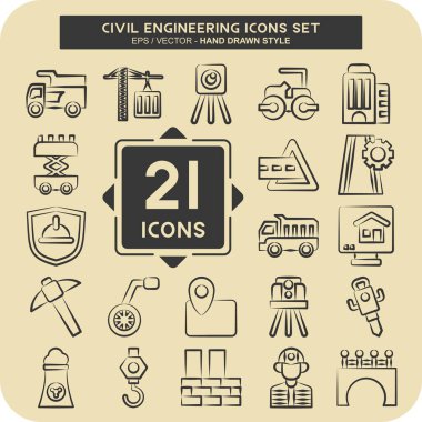 Simge Ayarlı İnşaat Mühendisliği. Eğitim sembolüyle ilgili. El çizimi tarzı. düzenlenebilir