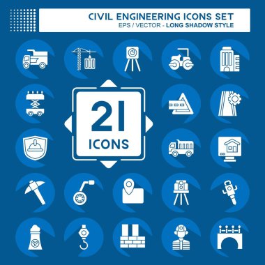 Simge Ayarlı İnşaat Mühendisliği. Eğitim sembolüyle ilgili. Uzun gölge tarzı. düzenlenebilir