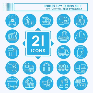 Icon Set Endüstri. Eğitim sembolüyle ilgili. Mavi gözlü. dizayn edilebilir