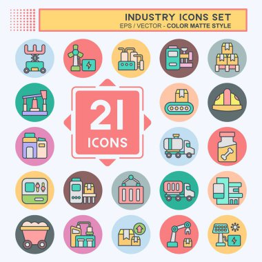 Icon Set Endüstri. Eğitim sembolüyle ilgili. renk arkadaşı stili. dizayn edilebilir