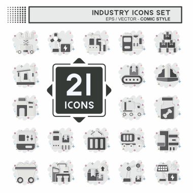 Icon Set Endüstri. Eğitim sembolüyle ilgili. Çizgi roman. dizayn edilebilir