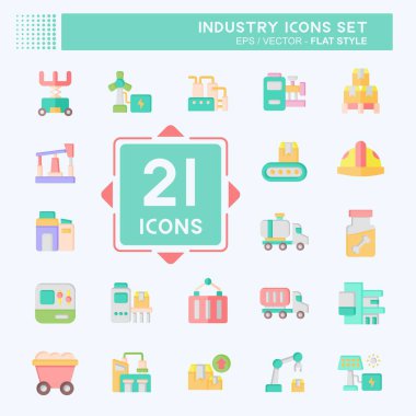 Icon Set Endüstri. Eğitim sembolüyle ilgili. Düz stil. dizayn edilebilir