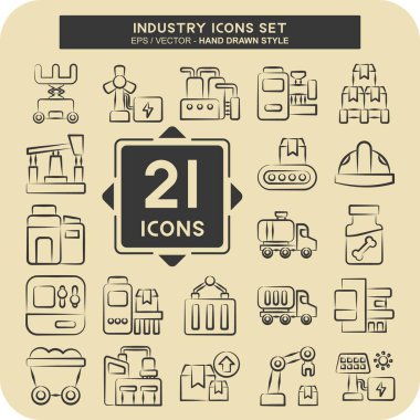 Icon Set Endüstri. Eğitim sembolüyle ilgili. El çizimi tarzı. dizayn edilebilir
