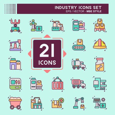 Icon Set Endüstri. Eğitim sembolüyle ilgili. MBE tarzı. dizayn edilebilir