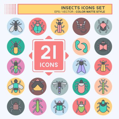 Simge Ayarlı Böcekler. Eğitim sembolüyle ilgili. renk arkadaşı stili. dizayn edilebilir