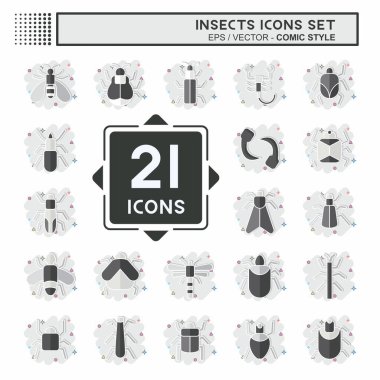 Simge Ayarlı Böcekler. Eğitim sembolüyle ilgili. Çizgi roman. dizayn edilebilir