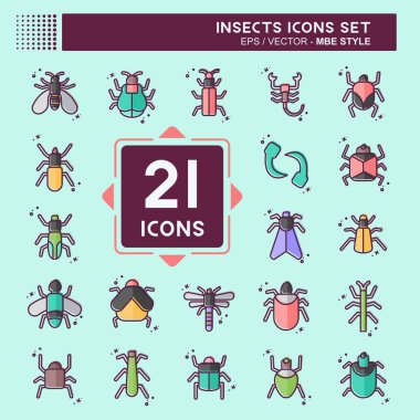 Simge Ayarlı Böcekler. Eğitim sembolüyle ilgili. MBE tarzı. dizayn edilebilir