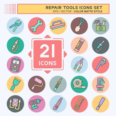 Simge Onarım Araçları Ayarla. Eğitim sembolüyle ilgili. renk arkadaşı stili. dizayn edilebilir