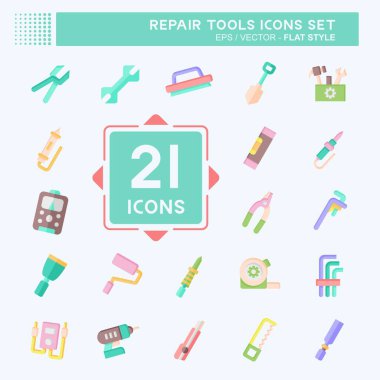 Simge Onarım Araçları Ayarla. Eğitim sembolüyle ilgili. Düz stil. dizayn edilebilir