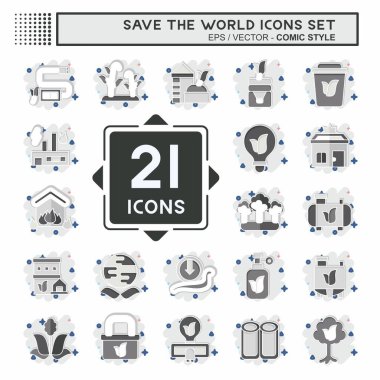 Simge Ayarla Dünyayı Kurtar. Eğitim sembolüyle ilgili. Çizgi roman. düzenlenebilir