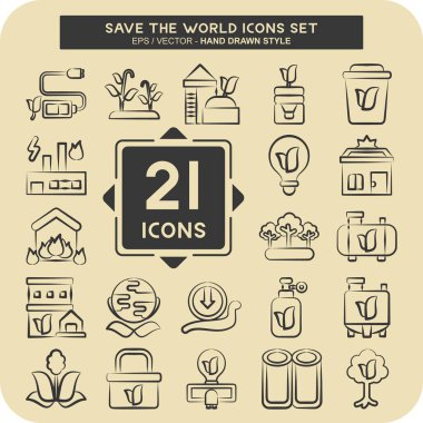 Simge Ayarla Dünyayı Kurtar. Eğitim sembolüyle ilgili. El çizimi tarzı. düzenlenebilir