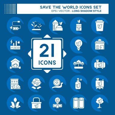 Simge Ayarla Dünyayı Kurtar. Eğitim sembolüyle ilgili. Uzun gölge tarzı. düzenlenebilir