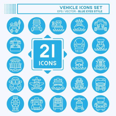 Simge Ayarlı Araç. Ulaşım sembolüyle ilgili. Mavi gözlü. düzenlenebilir