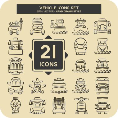 Simge Ayarlı Araç. Ulaşım sembolüyle ilgili. El çizimi tarzı. düzenlenebilir