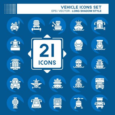 Simge Ayarlı Araç. Ulaşım sembolüyle ilgili. Uzun gölge tarzı. düzenlenebilir