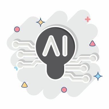 Simge Akıllı Fikirler. Yapay Zeka sembolüyle ilgili. çizgi roman biçimi