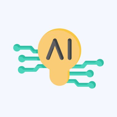 Simge Akıllı Fikirler. Yapay Zeka sembolüyle ilgili. düz biçim