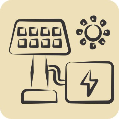 Icon Güneş Enerjisi. Endüstri sembolüyle ilgili. El çizimi tarzı. dizayn edilebilir