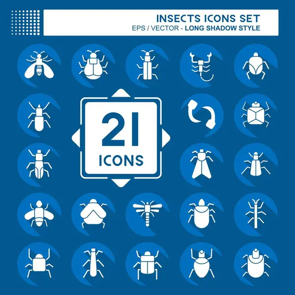 Simge Ayarlı Böcekler. Eğitim sembolüyle ilgili. Uzun gölge tarzı. dizayn edilebilir