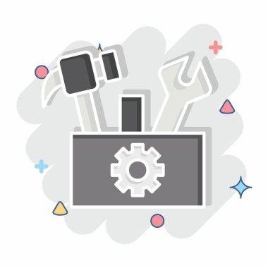 Simge Araç Kutusu. Tamir Aletleri sembolüyle ilgili. Çizgi roman. dizayn edilebilir